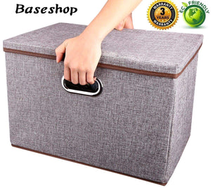 Storage Container Organizer bin Collapsible,Large Foldable Linen Fabric Gray Box with Removable Lid and Handles, for Home,Baby,Office,Nursery,Closet,Bedroom,Living Room,NO Peculiar Smell [1-Pack]