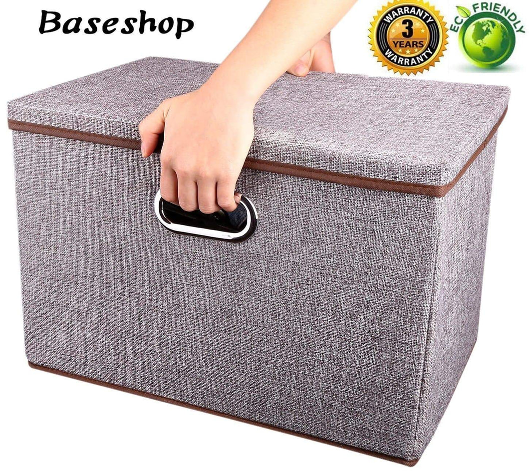 Storage Container Organizer bin Collapsible,Large Foldable Linen Fabric Gray Box with Removable Lid and Handles, for Home,Baby,Office,Nursery,Closet,Bedroom,Living Room,NO Peculiar Smell [1-Pack]
