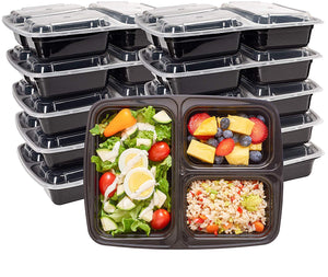Durahome - Meal Prep Containers with Lids, 10-Pack, 3 Compartment BPA Free Food Storage Container 32oz. Microwave, Dishwasher & Freezer Safe Bento Lunch Boxes, Stackable, Reusable Portion Control