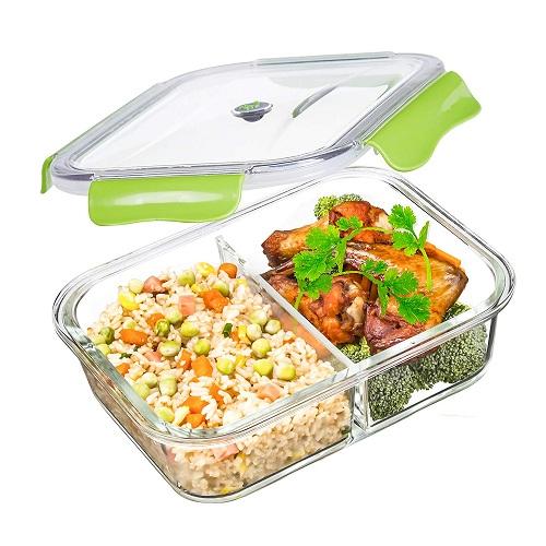 Glass Lunch Box 2 Compartments Airtight and Leakproof
