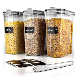 Cereal Container Storage Set – 3 Piece Airtight Food Storage Containers. BPA Free Dispenser Storage Container Set with Free Labels & Pen – by Simple Gourmet