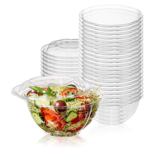 50-Pack 32oz Plastic Disposable Salad Bowls with Lids - Eco-Friendly Clear Food Containers - Extra-Thick Materials - Portable Serving Bowl Set to Pack Lunch - Super Strong Seal To Preserve Freshness