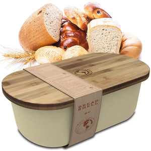 Bread Box Storage Basket | Container Bin with Bonus Bamboo Cutting Board Lid | Eco Friendly, Dishwasher Safe Breadbox for Fresh, Organized Food