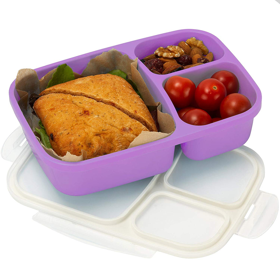 Leakproof, 3 Compartment, Bento Lunch Box, Airtight Food Storage Container (1 Pc) - Purple