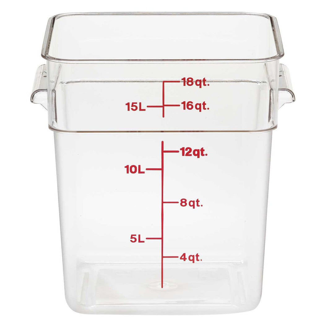 6PCE Cambro Square Polycarb Food Container 17.2L Clear 18SFSCW135