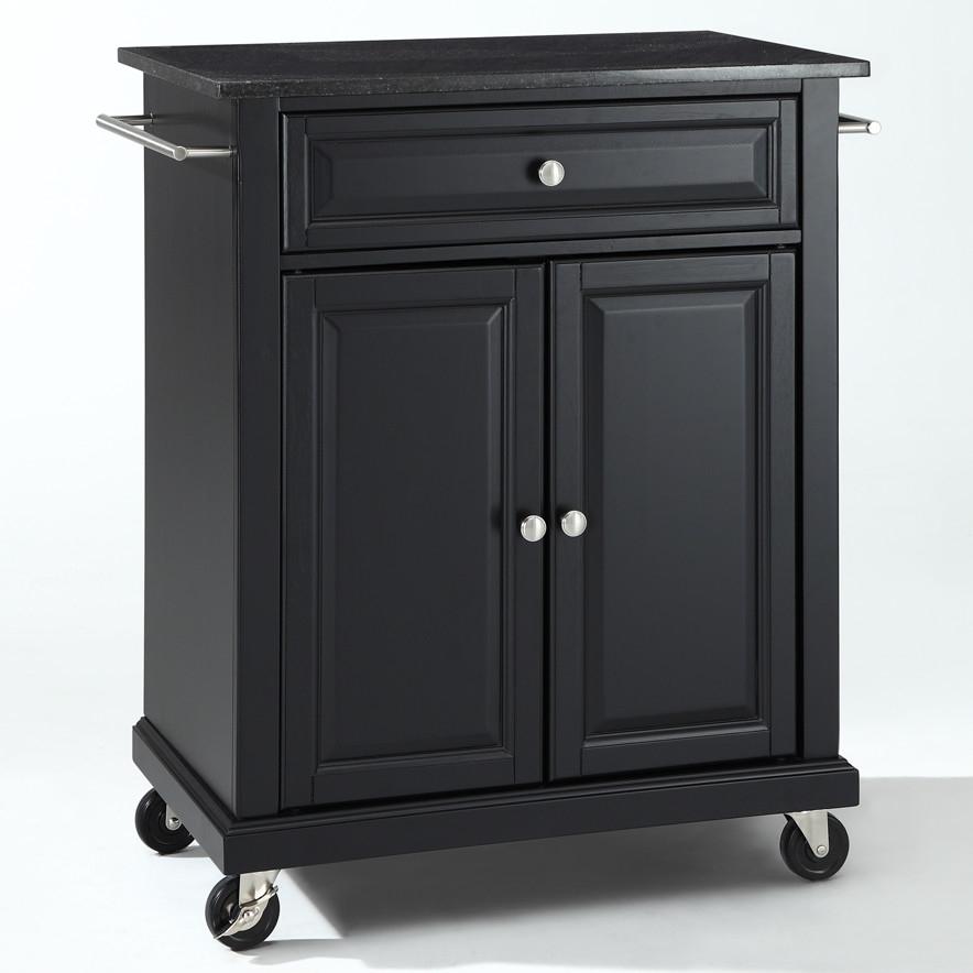 Black Mobile Kitchen Cart Island with Granite Top with Locking Casters