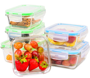 Elacra Glass Meal Prep Containers with Locking Lids [6-Piece] - Leakproof Glass Food Storage Containers for Kitchen Organization and Storage - Microwave, Freezer & Dishwasher Safe Lunch Containers