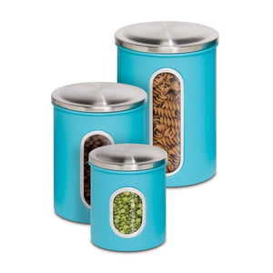 3-Piece Steel Canister Set, Blue