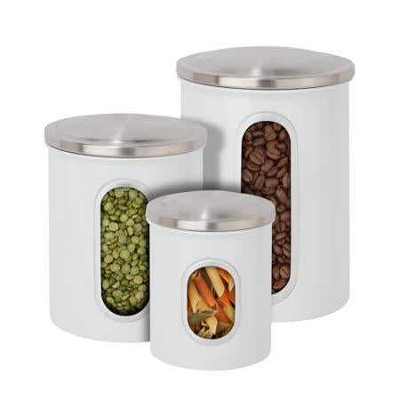 3-Piece Steel Canister Set, White