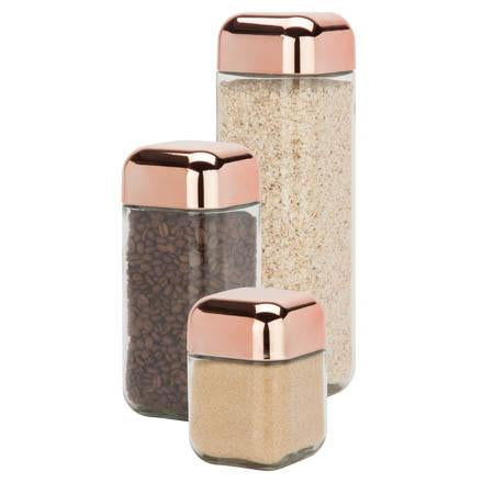 3-Piece Glass Jar Storage Set, Copper Lids