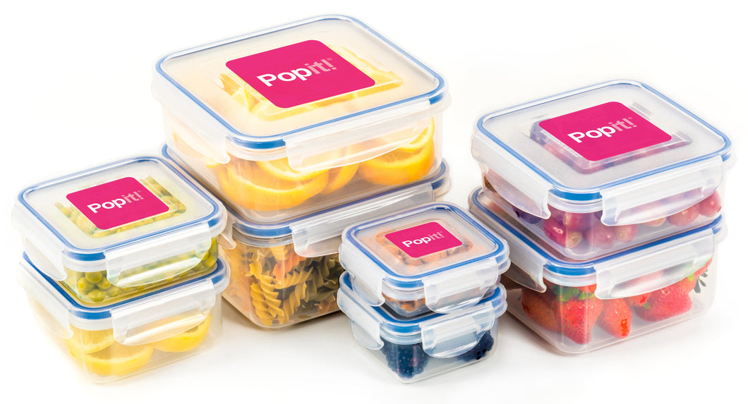 Plastic Food Storage Containers 16 Piece Set, Leak Proof, Kitchen Meal Prep,  - Microwavable, Freezer and Dishwasher Safe Portion Control Tupperware - Little Big Box, by Popit