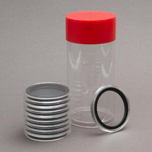 1 Airtite Coin Holder Storage Container & 10 Black Ring 38mm Air-Tite Coin Holder Capsules for Silver Dollars