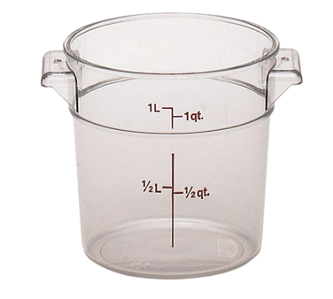 Cambro RFSCW1135 Camwear Storage Container, round, 1 qt., 6-1/16 dia. x 5H, durable polycarbonate construction, clear, NSF