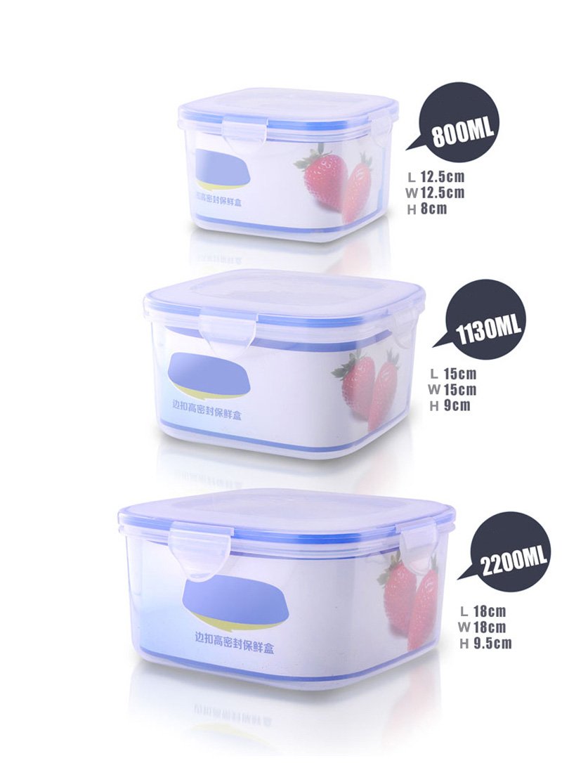 Kitchen Storage Boxes Lunch Boxs Set of 3 PCS Plastic Airtight Seal Food Storage Container Fruit Cereals Grains Box with Lid