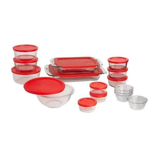 28-Piece Glass Bake and Food Storage Set with Red Lids