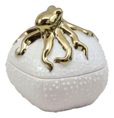 Ceramic Gold Giant Octopus Round Trinket Or Jewelry Box Coastal Beach Ocean Reef