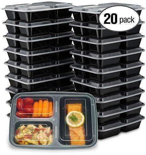 Ez Prepa [20 Pack] 32Oz 3 Compartment Meal Prep Containers With Lids - Bento Box - Durable Bpa Free Plastic Reusable Food Storage Containers - Stackable, Reusable, Microwaveable & Dishwasher Safe