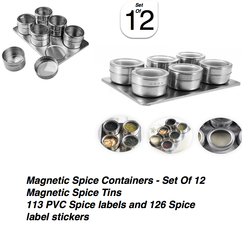 Magnetic Spice Containers - Set Of 12 Magnetic Spice Tins Spice Mount Organizer By LUD | Round Storage Spice Rack Set Of 12 Clear Top